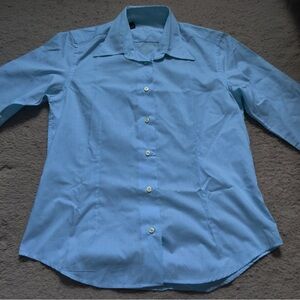 Mark Shale Light Blue White Check Women's Button-Down Shirt Gingham Plaid Size 6